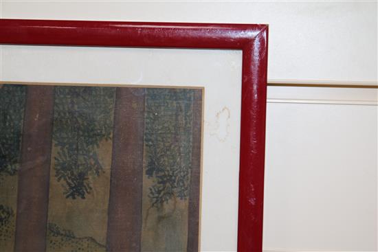 Chinese School, pair of watercolours on silk, Interior scenes, 36 x 32cm